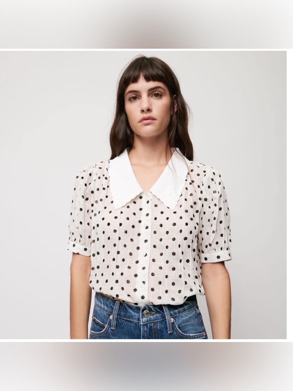 Maje Polka Dot Blouse w/ Peter Pan collar